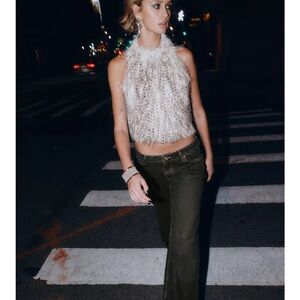 Zara Cream and Brown Textured Crop Top